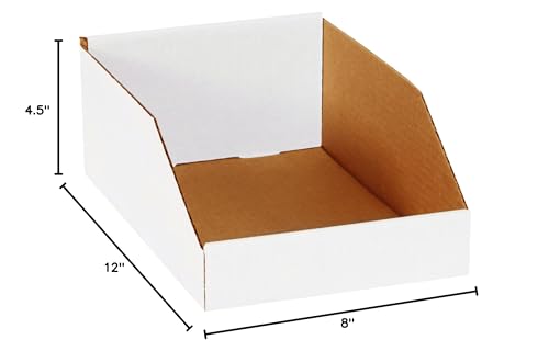 Image of Boxes Fast BFBINMT812 Open Top Bin Boxes, 8 inch x 12 inch x 4 1 /2 inch, White (Pack of 50)