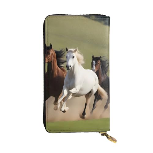 Horses at The Gallop Prints Leather Long Clutch Wallet for Fashionable Girls and Women - Durable, Stylish, and Functional, Black, One Size