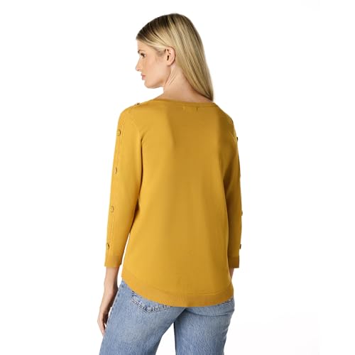 Cable & Gauge Women's Button Sleeve Round Hem Sweater - Soft Boat Neck Design, Chic & Casual, Versatile Everyday Top3