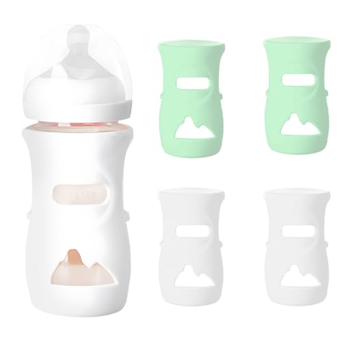 Image of AIHSUMC 4 Pack Silicone Sleeves for Avent Natural Glass Baby Bottles, Baby Bottle Sleeves 8 oz Premium Food Grade Silicone Bottle Cover, Anti Breakage Baby Bottle Holder