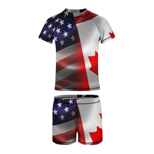 US Canada FlagChildren's Casual Swimsuit Set - Simple and Versatile8-10Y（130cm）2