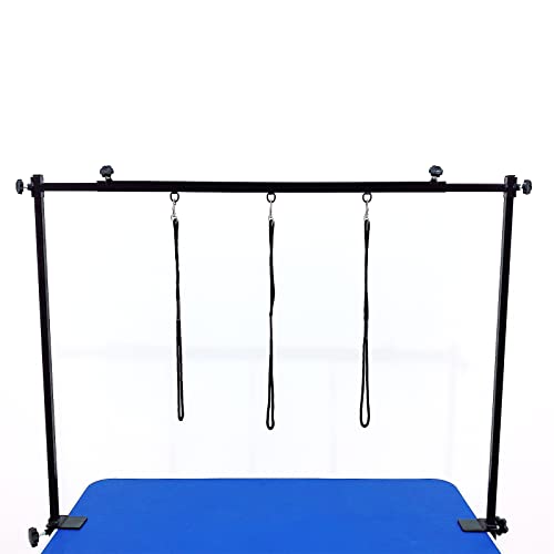 Qiwey Haustier Fellpflege Arm mit Klemme und 3 Hundepflege Schlaufe, Pflege Tischarm mit 35,4 '' Einstellbarer Höhe und 35,4 '' ~ 47,2 '' Einstellbarer Breite für große und kleine Hunde Cover