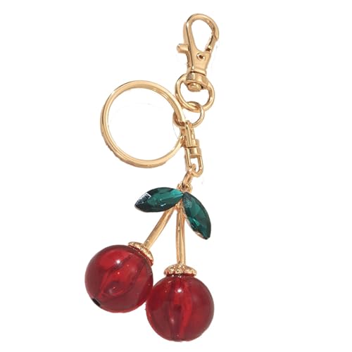 xbiez Anillos de cerezas de moda para decoración de bolso de uso diario, llavero con forma de fruta para mujer, accesorio de bolso versátil