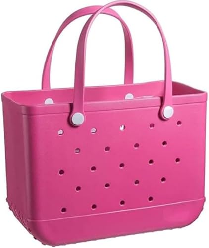 3 Sizes Waterproof Rubber Beach Tote Bag - Large/Medium/Small Waterproof, Sandproof, Washable, Lightweight Travel & Outdoor (Pink, Large)