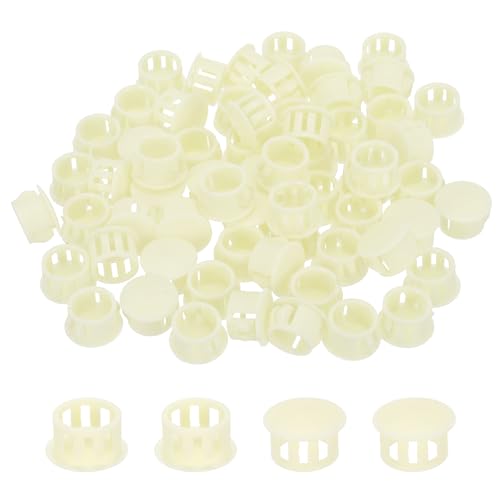 Image of MECCANIXITY 64PCS 14mm(9 /16 inch) Cream White Plastic Hole Plugs, Flush Type Panel Hole Plugs Insert End Caps for Locking Hole Tubes Furniture Cabinet