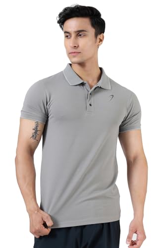 Image of FUAARK Men Slim Fit Pique Aura Polo Tshirt with Short Sleeves & Reflective Chest Logo -