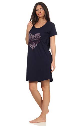 NORMANN-Waeschefabrik-Damen-2er-Pack-Kurzarm-Nachthemd-Schlafshirt-mit-Herz-Motiv