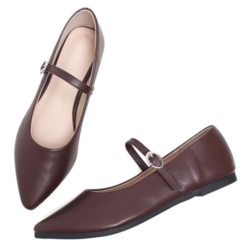 Hee grand Women's Mary Jane Shoes Ballet Flats for Women Comfortable Pointed Toe Slip On Flats Ankle Strap Flats4