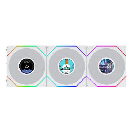 Image of Lian Li UNI Fan TL LCD Flex 120 ARGB PWM Fan, 3 Pack, (NOT Reverse) White