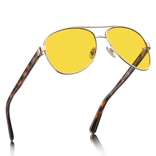 CARFIA Pilot Night Driving Glasses for Women Men, Trendy Night Vision Goggles Reduce Glare, Enhance Clarity for Safety CA3216