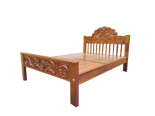 Aone - Original Solid Teakwood Bed Frame (Small Double 6.5 * 4ft) | Elephant Carved Headboard