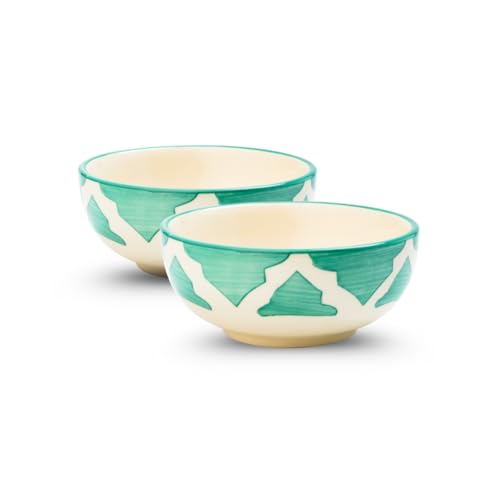 Image of Ceramic Bowl Set | 2-Piece Lightweight Crockery for Daily Use | Seafoam Green Ramen & Snack Bowls (125ml Each) | Elegant Microwave & Dishwasher Safe | Perfect Christmas & New Year Gift