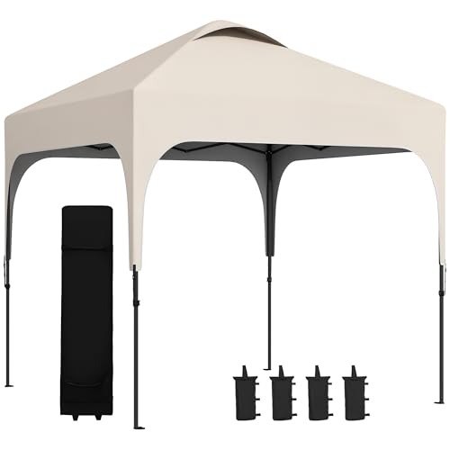 Outsunny Tonnelle de Jardin 2,5 x 2,5 m Barnum Pliant Pop-up Hauteur réglable sur 4 Niveaux Tissu Oxford Anti UV50+ châssis Acier Sac de Transport fourni...