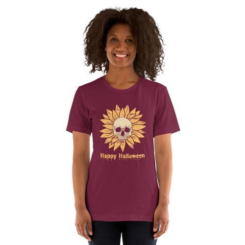 T-shirt tête de mort fleurie unisexe en coton pré-rétréci coupe droite