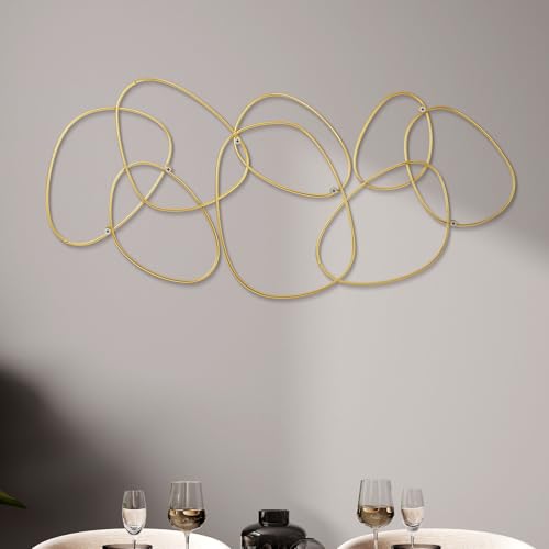Hicarer 3 Pcs Interlocking Rings Wall Sculpture Gold Metal Home Wall Decor Abstract Aesthetic Gold Decoration for Art Bedroom Living Room Bathroom Home(Circle)