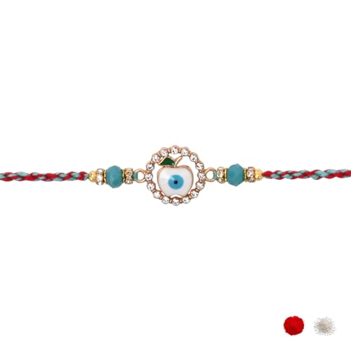 Image of I Jewels Enamel Evil Eye Apple Design Rakhi With Roli Chawal & Rakshabandhan Card for Bro /Brother /Bhai (R366)