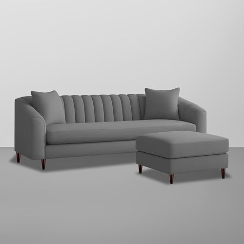 Image of Casaliving Doraldo 4 Seater L Shape Convertible Sofa Set for Living Room, 3 Seater & Ottoman Modular Sectional Couch for Small Space (Dark Grey Colour) Fabric