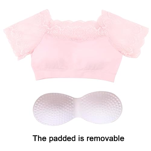 Image of DRESHOW Lace Bralette Tank Tops Wireless Bra Lace Crop Top Removeable Pads Yoga Sports Bra Undershirt for Women & Teens