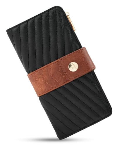 Image of Women's Trifold Wallet,Large Capacity RFID Long Wallet | 16 Card Slots,2 ID Windows,4 Bill Compartments,Vegan Leather,Double Zipper Pockets,Large Capacity Organizer