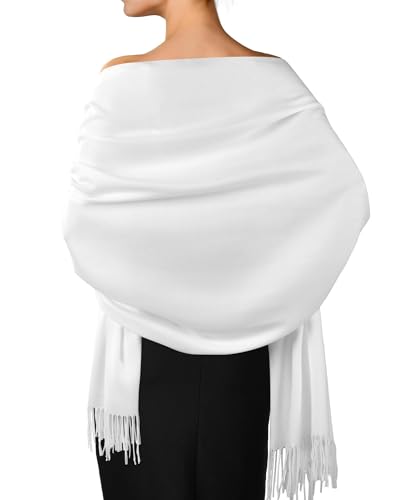 FURTALK Womens Pashmina Shawls and Wraps for Evening Dress Long Scarf Wedding Bride Bridesmaid Shawl Gifts Pure White
