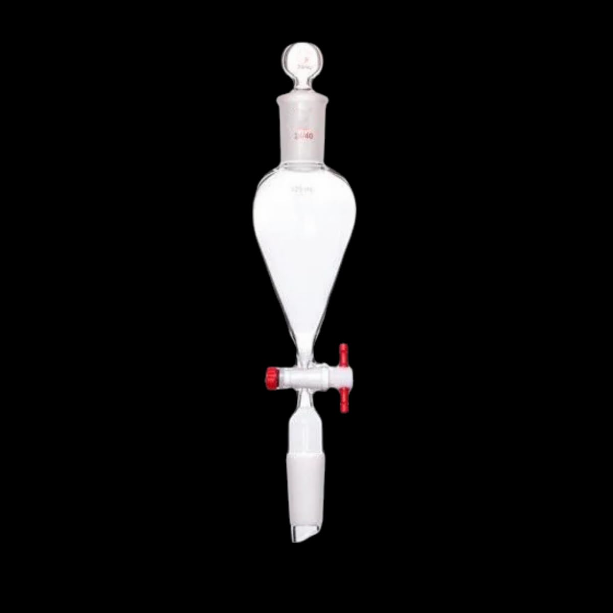 Embudo de separación de vidrio de borosilicato con junta 24/40 y llave de paso de PTFE (capacidad de 125 ml/250 ml, 1 unidad)(Glass Stopper 125ml)