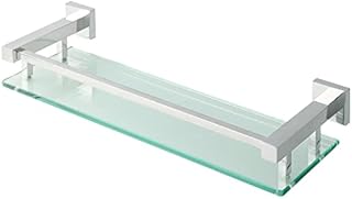 SAYAYO Bathroom Shelf Tempered Black Glass Shelf with Square Rail Wall Mounted 16 inches, Stainless Steel Chromed Finished, EGC2000-40-C