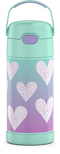Thermos Funtainer 12 Ounce Stainless Steel Vacuum Insulated Kids Straw Bottle, Purple Hearts #TOP4