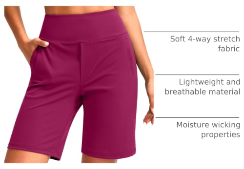 Image of SANTINY Women's 9 inch High Waisted Bermuda Shorts with 4 Pockets Knee Length Long Shorts for Women Workout Athletic Casual