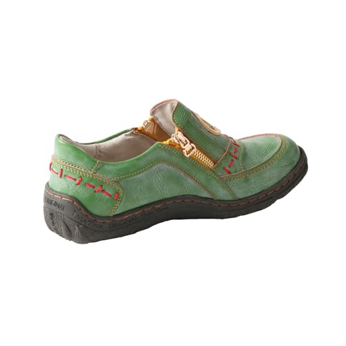 Image of TMA EYES Women's Non-Slip Leather Casual Slip On Comfort Walking Flat Shoes(Green,6)