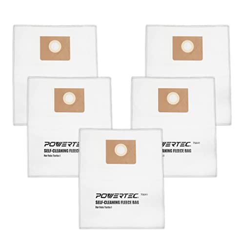 POWERTEC Turbo I 9-20-27 Fleece Filter Bags 5PK for Fein Dustex 25 L Wet/Dry Dust Extractor for Fein 31345061010 Shop Vacuum Replacement Bags Filter Bags Dust Bags (75041)