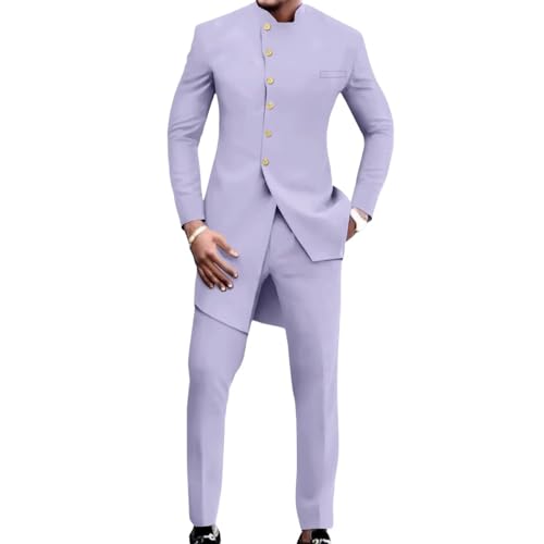 African Formal Wedding Party Suits for Men Solid Coat and Pants 2 Piece Groomsman Suit3