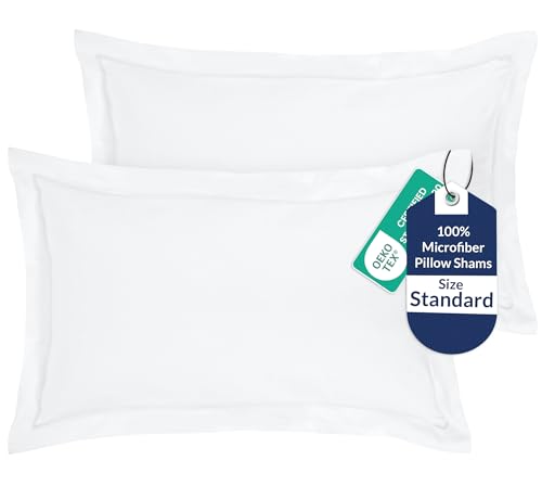 Royale Linens Pillow Shams 2 Pack Standard Size 20x26 Inch - Brushed Microfiber - Bed Pillow Shams, Wrinkle Resistant Super Soft and Cozy - Back Overlap Closure - Oxford Pillowcase (Standard, White)