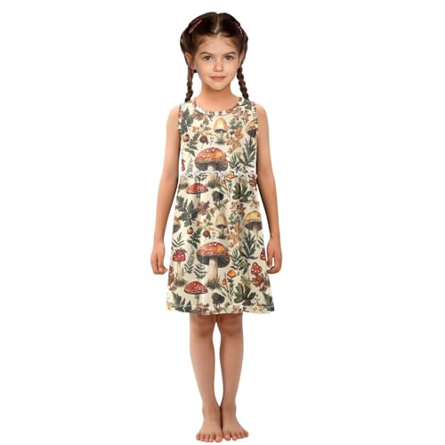 JUNZAN Mushroom Beige Girl Summer Dress Toddler Kids A-line Sundress Comfy Outfits4