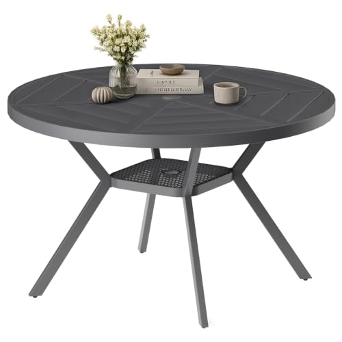 Redpick 48" Outdoor Patio Table Dining Table All Weather Metal Round Patio Dining Table with Adjustable Umbrella Hole Patio Furniture for Lawn Garden Backyard, Grey