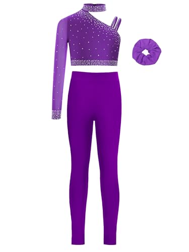 Kids Girls Athletic Workout Set Shiny Dance Crop Top with Yoga Leggings and Hairband Gymnastics Outfit