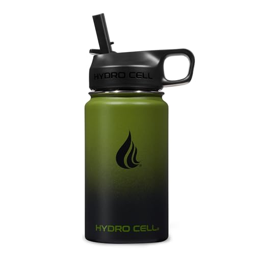 Image of HYDRO CELL Stainless Steel Insulated Water Bottle with Straw - For Cold & Hot Drinks - Metal Vacuum Flask with Screw Cap and Modern Leakproof Sport Thermos for Adults (Army /Black 14oz)