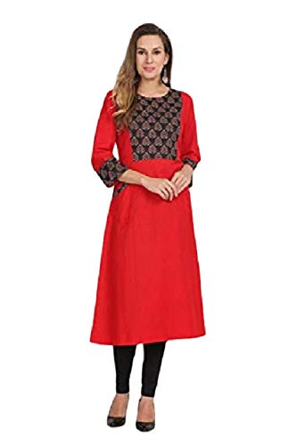 Jivitha Latest Stylish Elegance Kurta Made Out of Cotton Flax with Vivid Silhouettes and Trendy Colours for Women Solid Kurta (Red and Black)