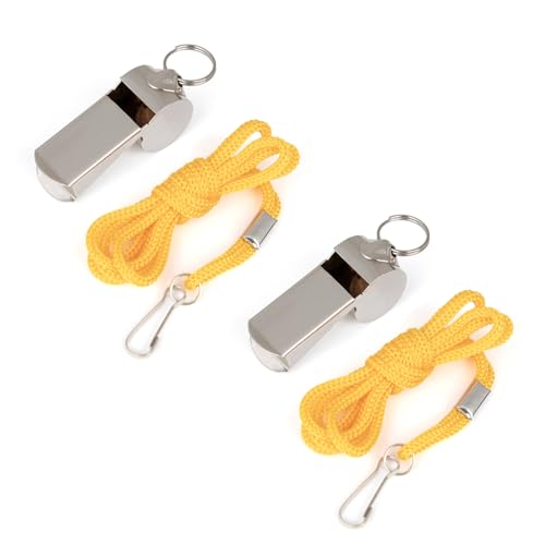 TOPTIE 金属 ホイッスル 2個セット 4 x 2 x 2 cm 笛 軽量 耐久 防災 救援 野球 試合 ストラップ付き 審判用 -シルバー