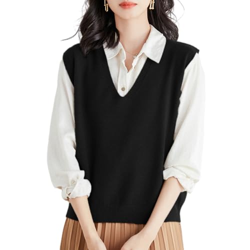La Mejor Selección de Punto para Mujer Top 5. 42 lanshougu Chaleco De Punto con Cuello En V Ultra Suave para Mujer, Camisetas Sin Mangas Tipo Suéter para Mujer, Chaleco De Punto Sin Mangas con Cuello En V para Otoño (Negro,XL)