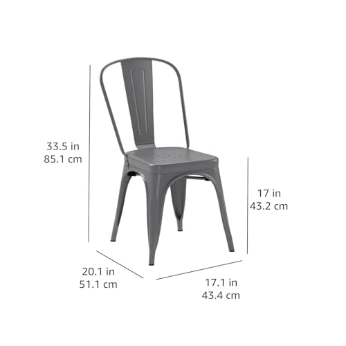 Image of Amazon Basics Metal Dining Chairs, Easy to Assemble, Indoor /Outdoor, Stackable, 330-Pound Capacity, Dark Gray, 4-Pack, 20.1 x 17.1 x 33.5 inches