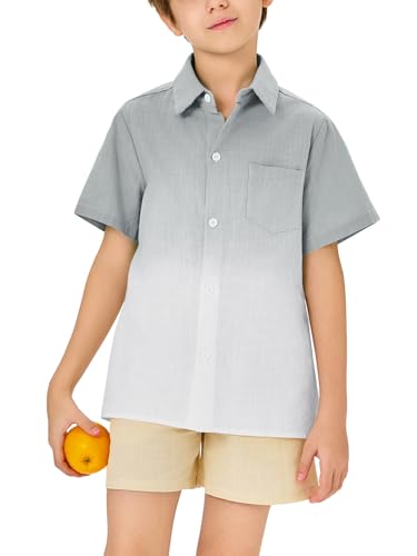 Boys Button Down Shirts Gradient Linen Casual Short Sleeve Beach Summer Boy Shirt with Pocket 2-14 Years4