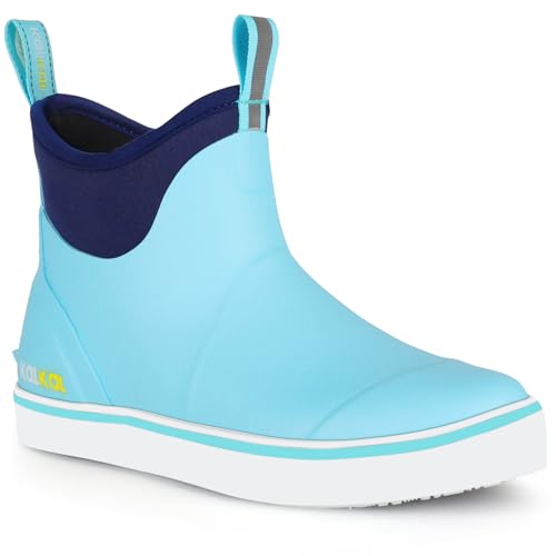 Image of Kalkal Women's Deck Boots, Waterproof Ankle Rain Boots Fishing Boots with High Traction, Women's Rubber Boots For Gardening Fishing Boating Camping