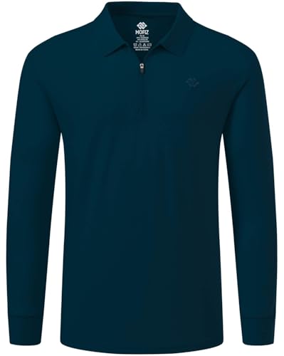 MoFiz Polo Hommes Longues Chemise en Coton Couleur Unie Polo Golf Chemises d'hiver avec Fermeture éclair Vert Foncé S