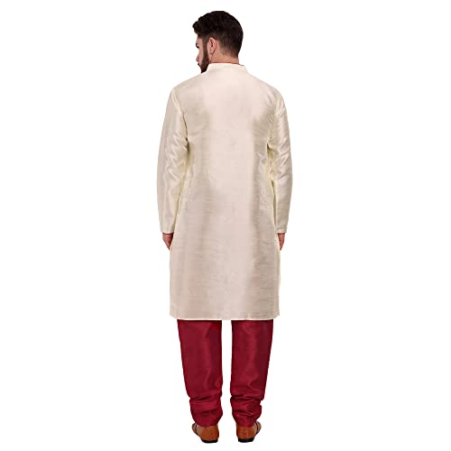 Image of SKAVIJ Men's Dupion Silk Regular Kurta Pajama Set Off-White XL