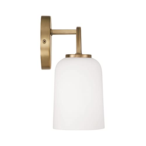 Image of HomePlace Lighting 148831AD-542 Lawson Transitional Soft White Glass Bell Vanity Light for Bathroom, 3-Light 300 Total Watts, 10 inch H x 24 inch W, Brass