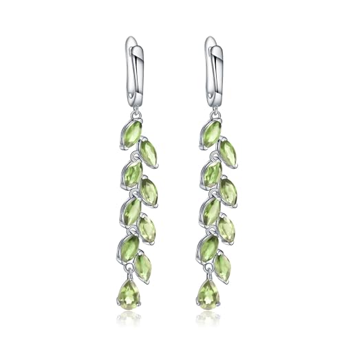 Kemstone S925 Sterling Silver Leaf Dangle Earrings with Natural Peridot/Garnet