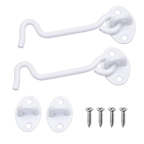 ECO-FUSED 4-inch Heavy Duty Hook and Eye Latch, 2X Barn Door Lock (White), 8X Mounting Screws