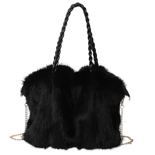 Bolso de piel para mujer – de viaje de felpa ajustable con correa extraíble | Cómodo bolso de invierno, interior espacioso y ligero, senderismo al aire libre, trabajo, mar, Negro, Consulte la