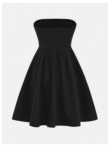 MakeMeChic Girl's Bow Knot Strapless Tube Dress Sleeveless A Line Flare Party Mini Dresses2