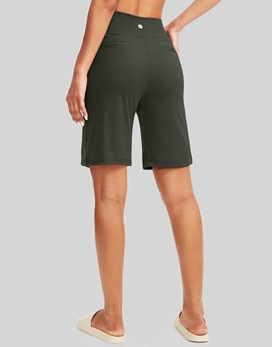 Image of SANTINY Women's 9 inch High Waisted Bermuda Shorts with 4 Pockets Knee Length Long Shorts for Women Workout Athletic Casual